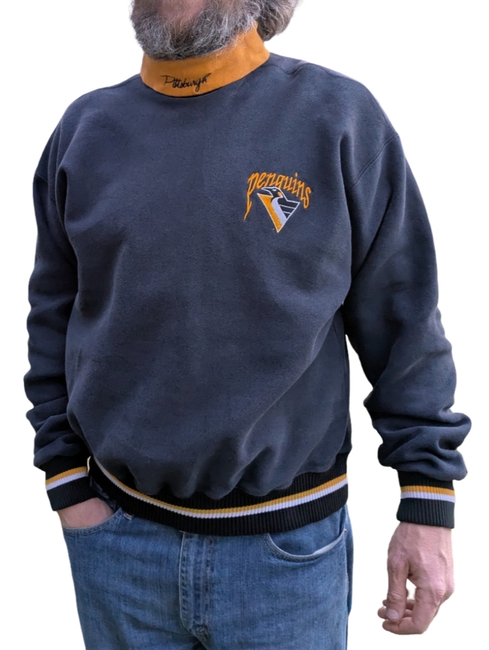 90s Pittsburgh Penguins  Pullover Black & Yellow Sweater By The Game